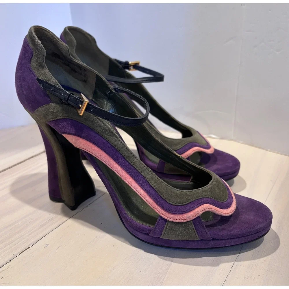 Prada Fairy Collection 2008 Wave Color Block Suede Mary Jane Heels EU 39 Italy